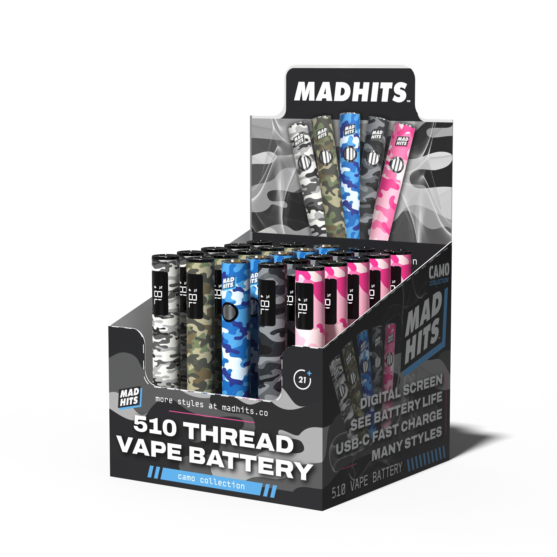 510 Thread Battery – Dope Camos 5 Designs (25ct) | USB-C Fast Charging & LED Screen - Image 2