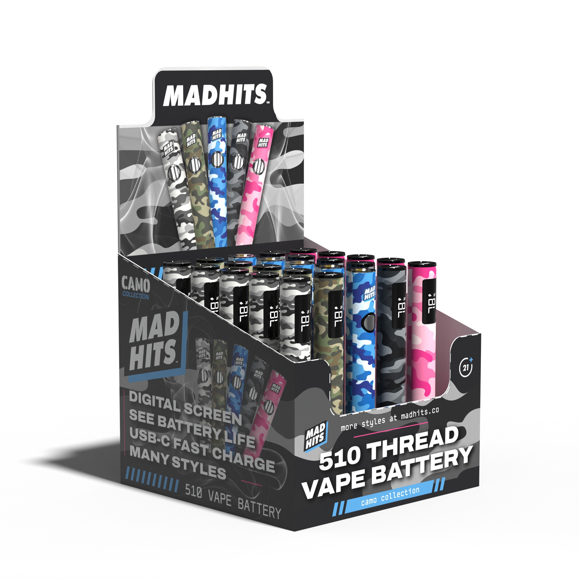 510 Thread Battery – Dope Camos 5 Designs (25ct) | USB-C Fast Charging & LED Screen - Image 3