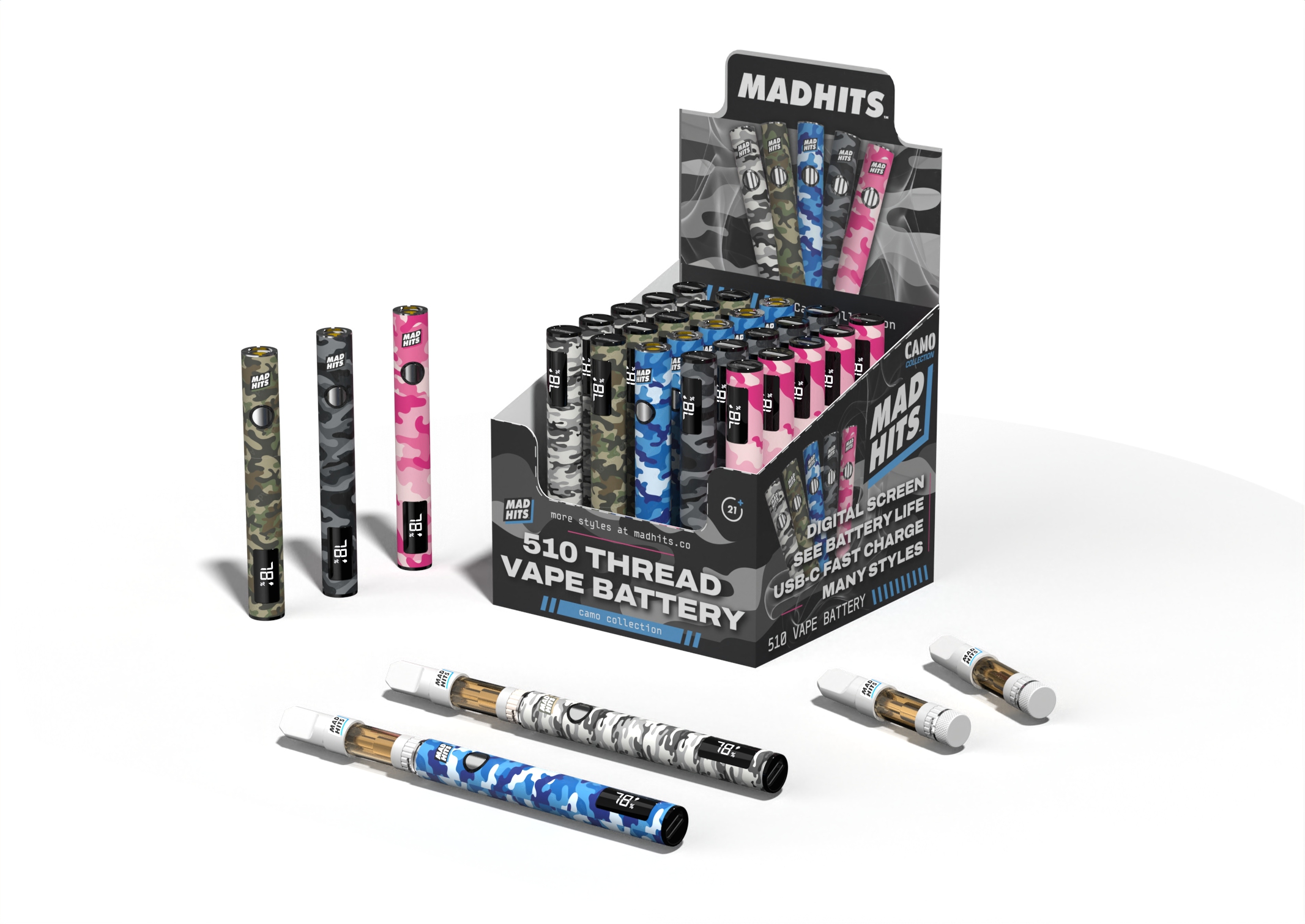 510 Thread Battery – Dope Camos 5 Designs (25ct) | USB-C Fast Charging & LED Screen - Image 7