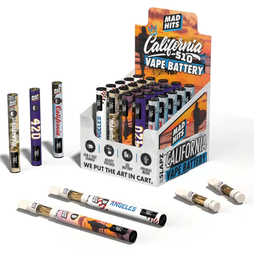 510 Thread Battery – California 5 Designs (25ct) | USB-C Fast Charging & LED Screen