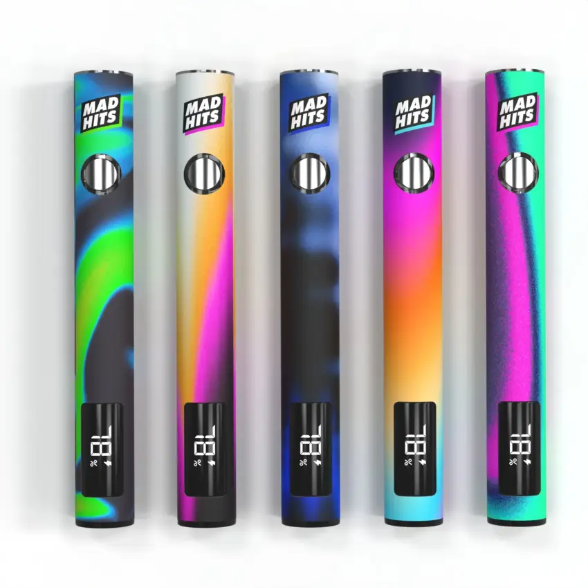 Mad Hits Slapz 2.0 Noisy Gradient 510 thread vape batteries with bold designs and LED screens