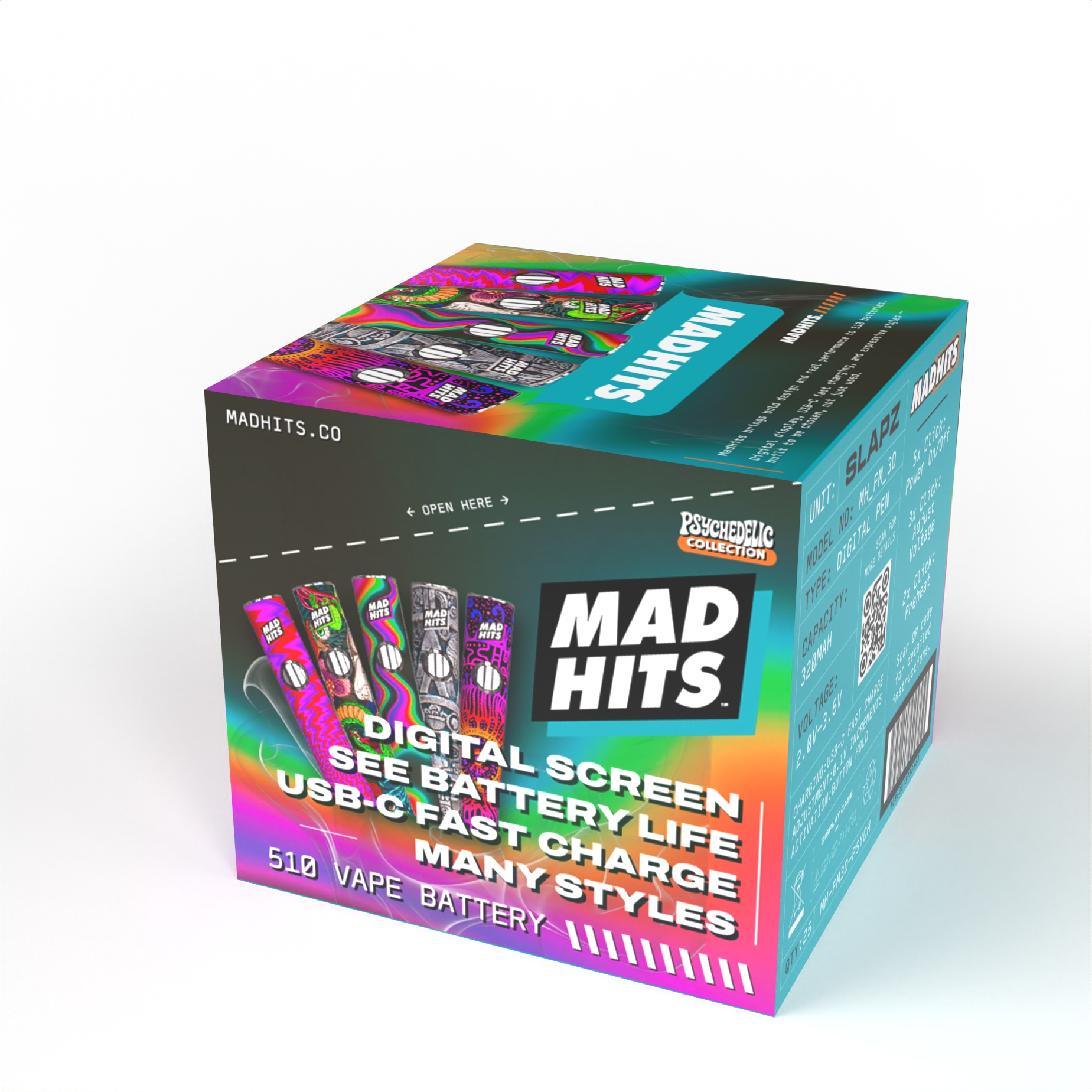 510 Vape Battery – Psychedelic 5 Designs (25ct) | USB-C Fast Charging & LED Screen - Image 3