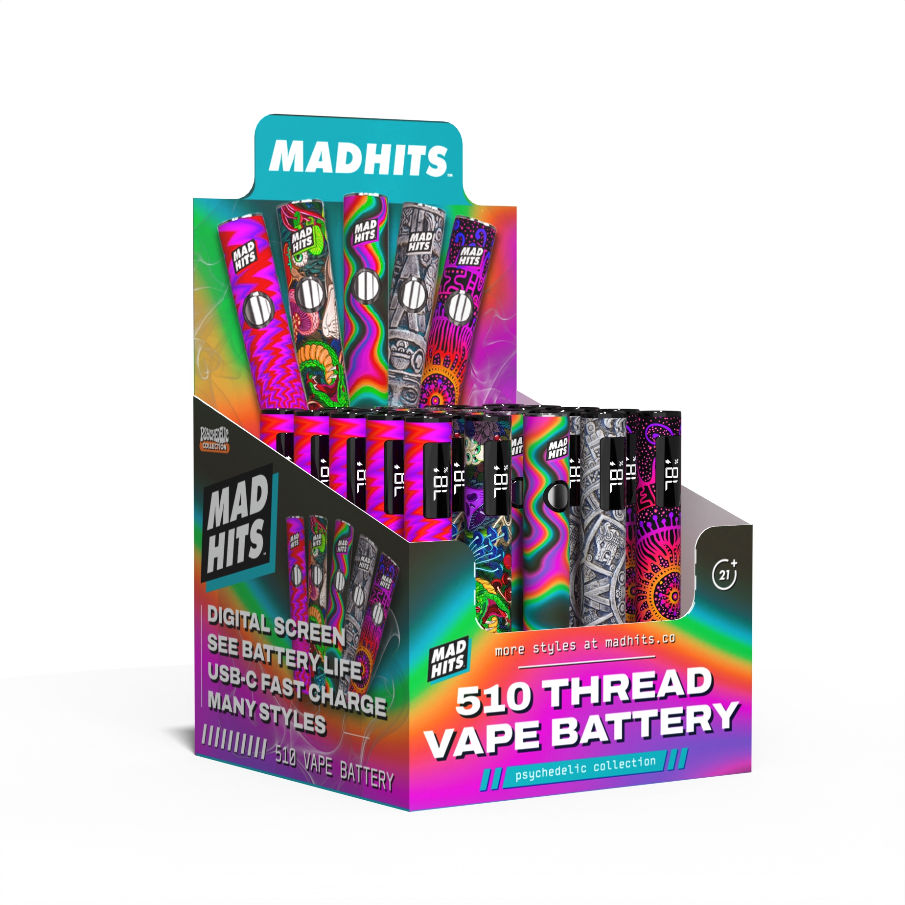 510 Vape Battery – Psychedelic 5 Designs (25ct) | USB-C Fast Charging & LED Screen - Image 6