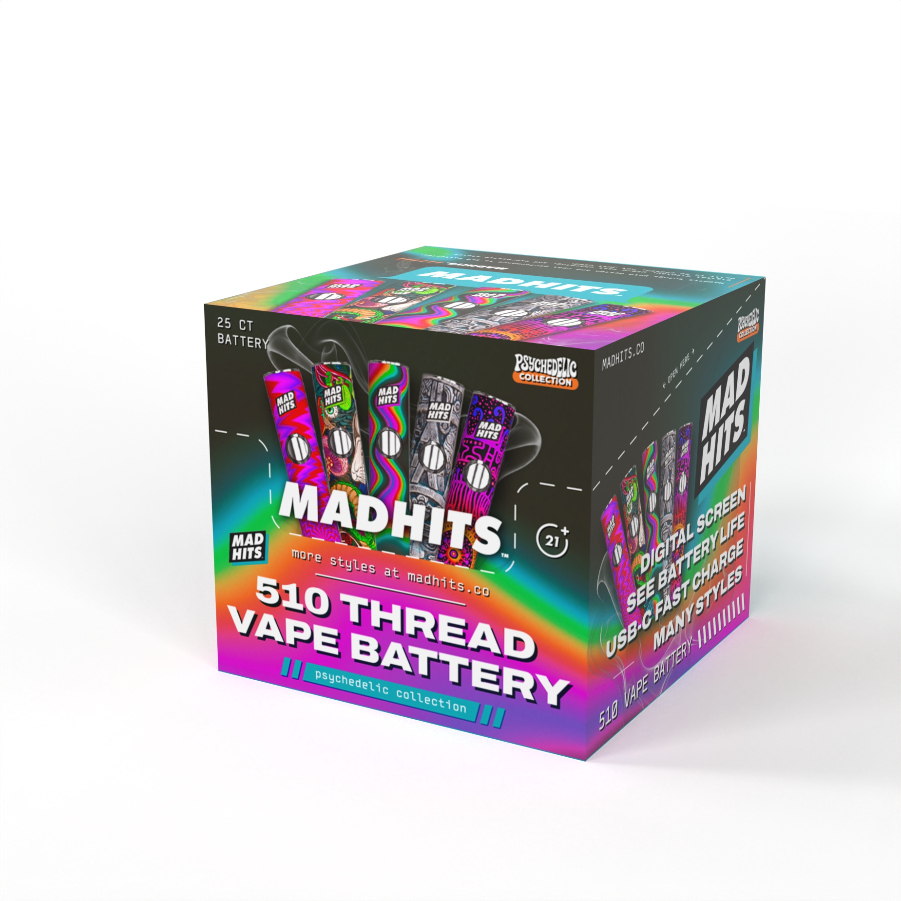 510 Vape Battery – Psychedelic 5 Designs (25ct) | USB-C Fast Charging & LED Screen - Image 4